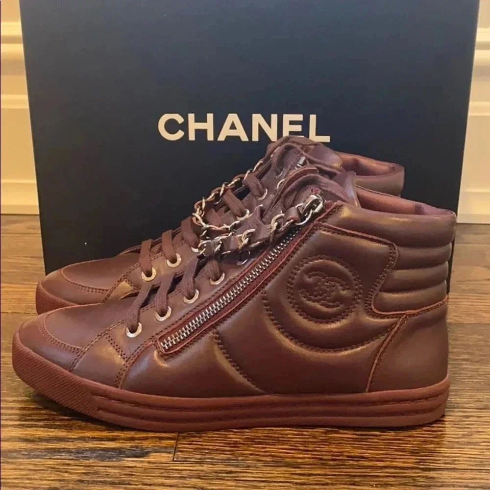 Chanel Burgundy Lambskin Skin Sneakers